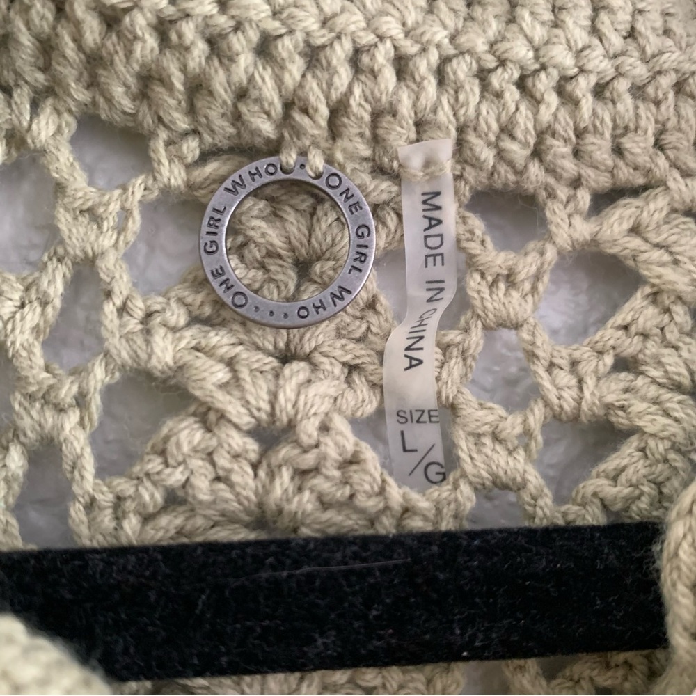 Olive Green Crochet Sweater with Pink Accents - Picture 7 of 8